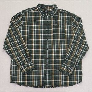 Volcom Flannel Button Up Shirt Mens Size XXL Classic Fit Long Sleeve Green Plaid
